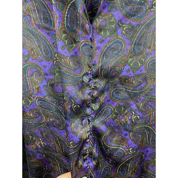 Vintage Lane Bryant Purple Paisley Print Long Sleeve Nightgown Button Plus 26/28 - Picture 4 of 12